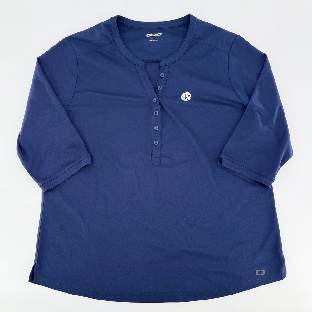 OGIO Women Navy Blue Henley Three Quarter Sleeve CLA Embroidered Logo Top 2XL
